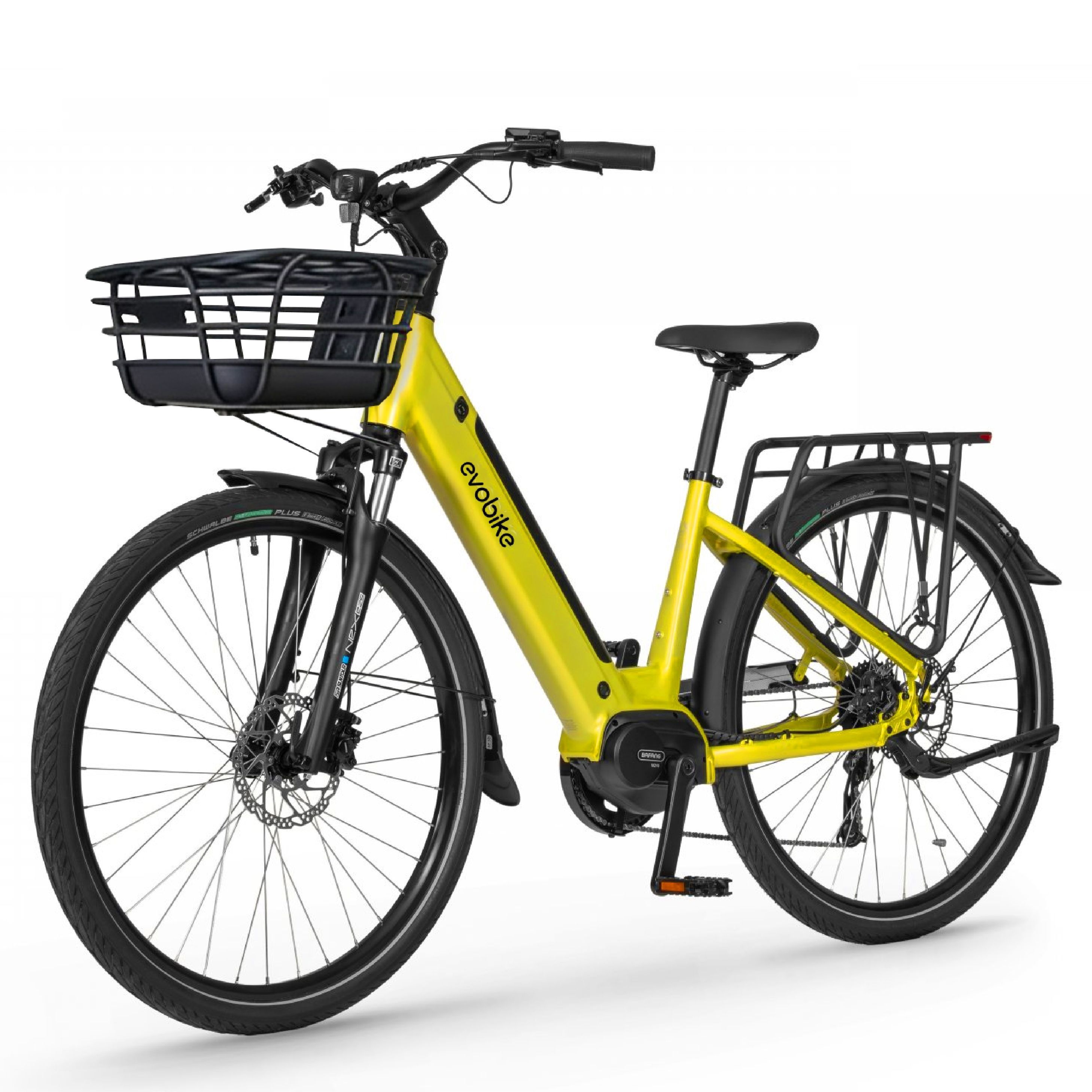 EVOBIKE Vivo N1 600W 48V 13Ah &ndash; современный городской электровелосипед 26&rdquo; с литий-ионным аккумулятором, LED-дисплеем, корзиной, PAS-assist и Shimano 7 скоростей, легкий e-bike для города,лимонно-желтый 162833 фото