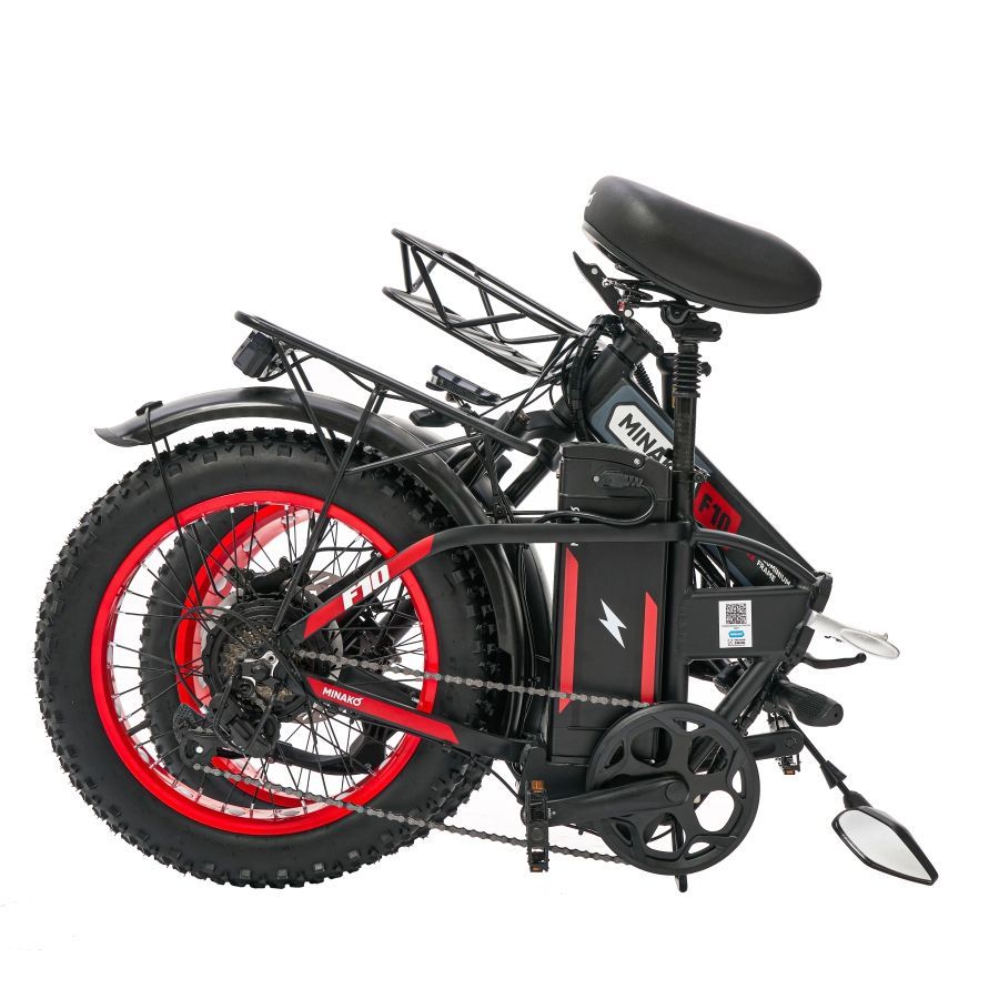 Электровелосипед MINAKO F10 Pro красный 1200W 48V 21Ah Li-ion, фетбайк складной компактный 20&times;4, с передней корзиной, PAS - ассистентом 45896 фото