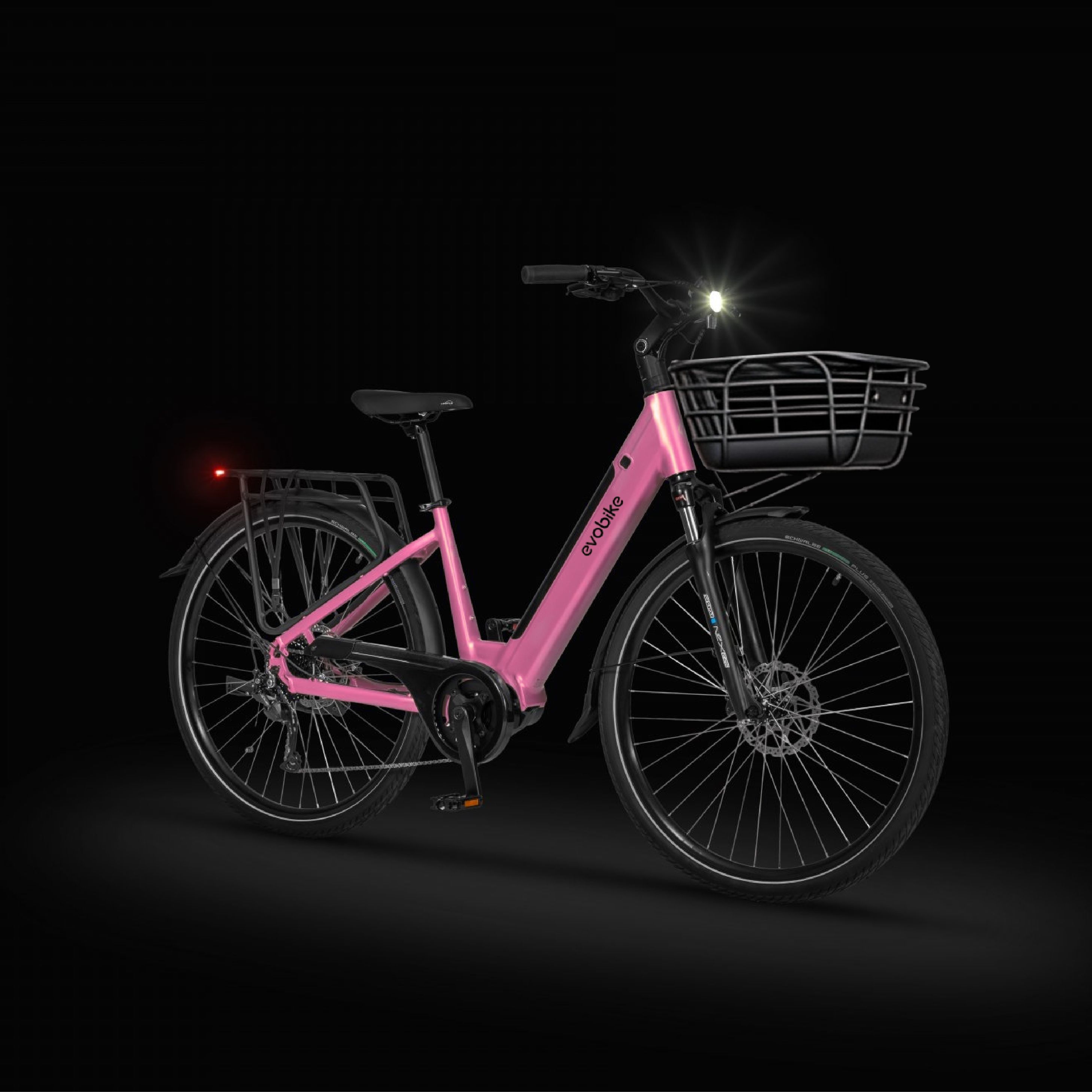 EVOBIKE Vivo N1 600W 48V 13Ah &mdash; сучасний міський електровелосипед 26&rdquo; з літій-іонним акумулятором, LED-дисплеєм, корзиною, PAS-assist і Shimano 7 швидкостей, легкий e-bike для міста, ніжно рожевого кольору 162834 фото