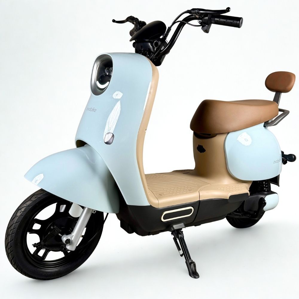 Електровелосипед EVOBIKE UNO небесно-блакитний у ретро-стилі 600W 48V 20Ah Graphene 14" із сигналізацією та амортизацією 78943 фото