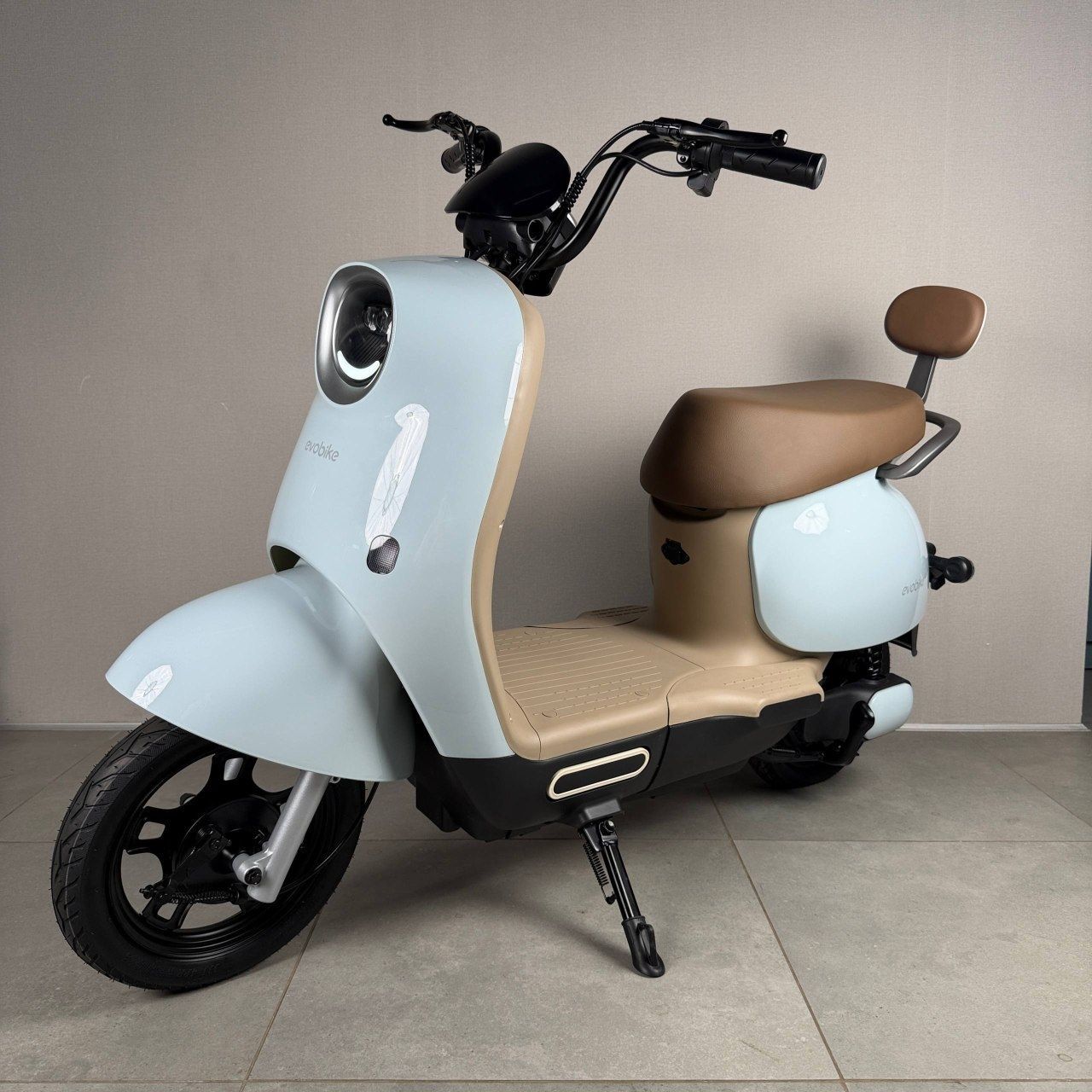 Електровелосипед EVOBIKE UNO небесно-блакитний у ретро-стилі 600W 48V 20Ah Graphene 14" із сигналізацією та амортизацією 78943 фото