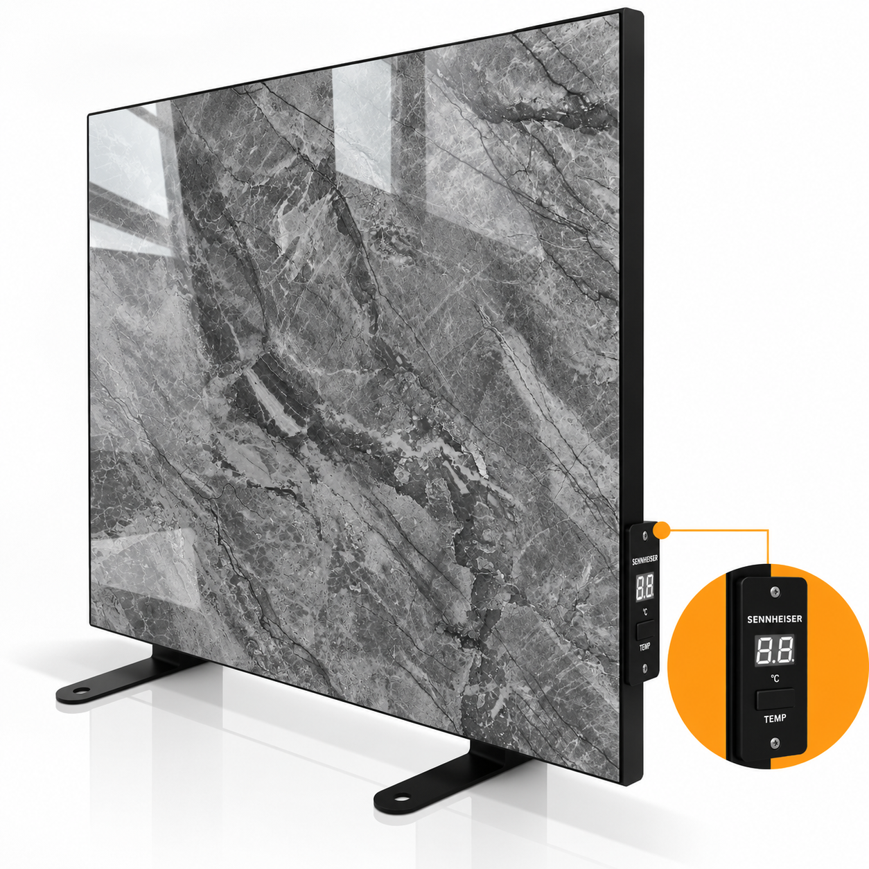 Керамический обогреватель ZENHEISSER Cube HT-650 60х60см с терморегулятором, полированный серый мрамор + ножки 6011 фото