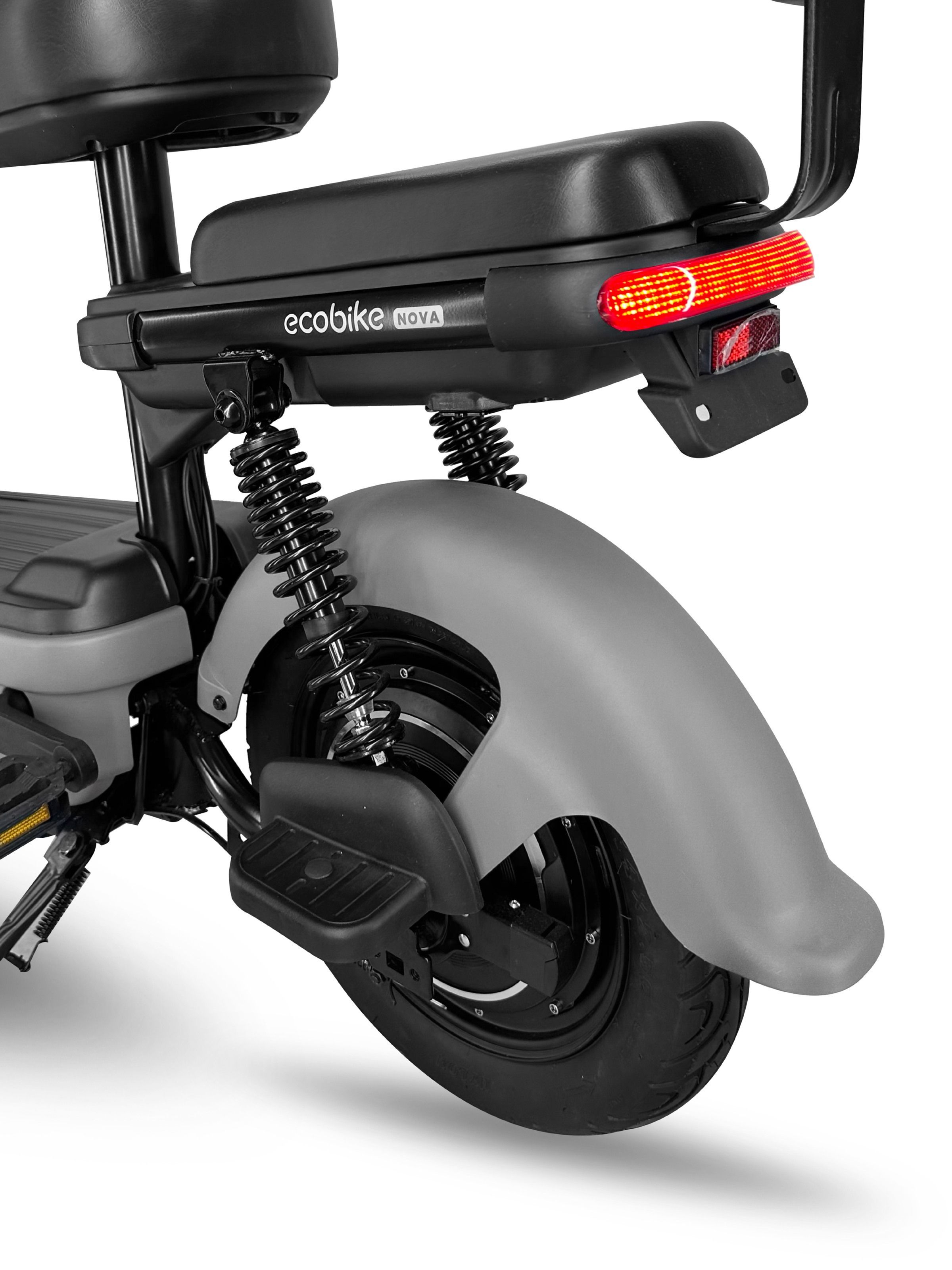 EVOBIKE Nova MINI 500W 48V 12Ah електровелосипед з педалями, 2 сидіннями, поворотниками, дисплеєм і корзиною, сірий 1529272 фото