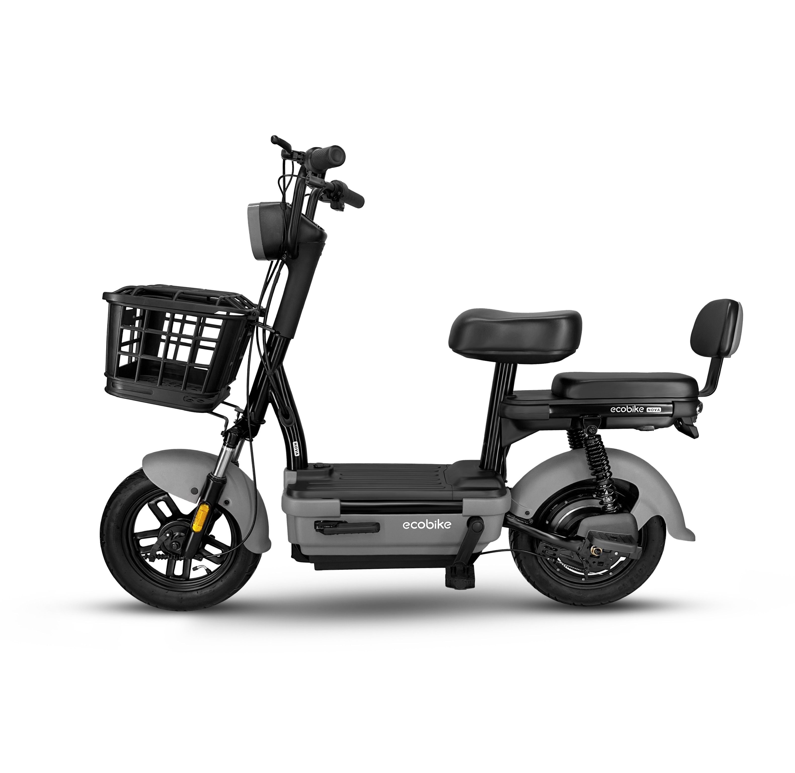 EVOBIKE Nova MINI 500W 48V 12Ah електровелосипед з педалями, 2 сидіннями, поворотниками, дисплеєм і корзиною, сірий 1529272 фото