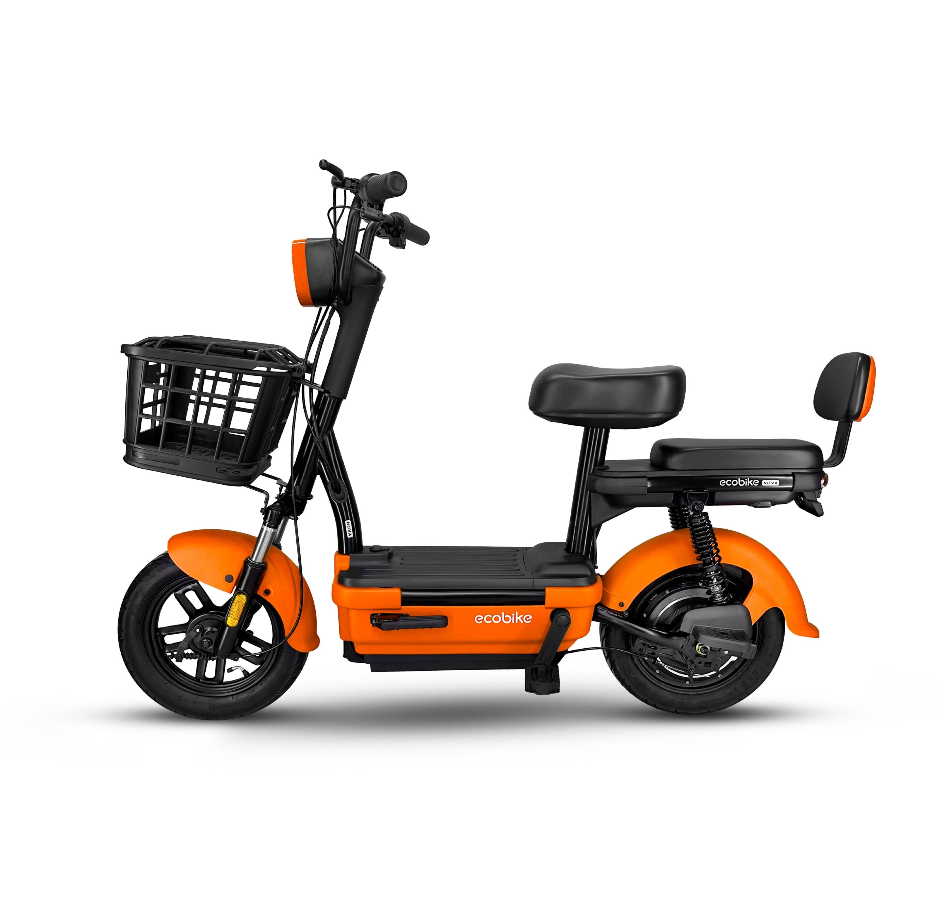 EVOBIKE Nova MINI 500W 48V 12Ah електровелосипед з педалями, 2 сидіннями, поворотниками, дисплеєм і корзиною, оранжевий 15892272 фото