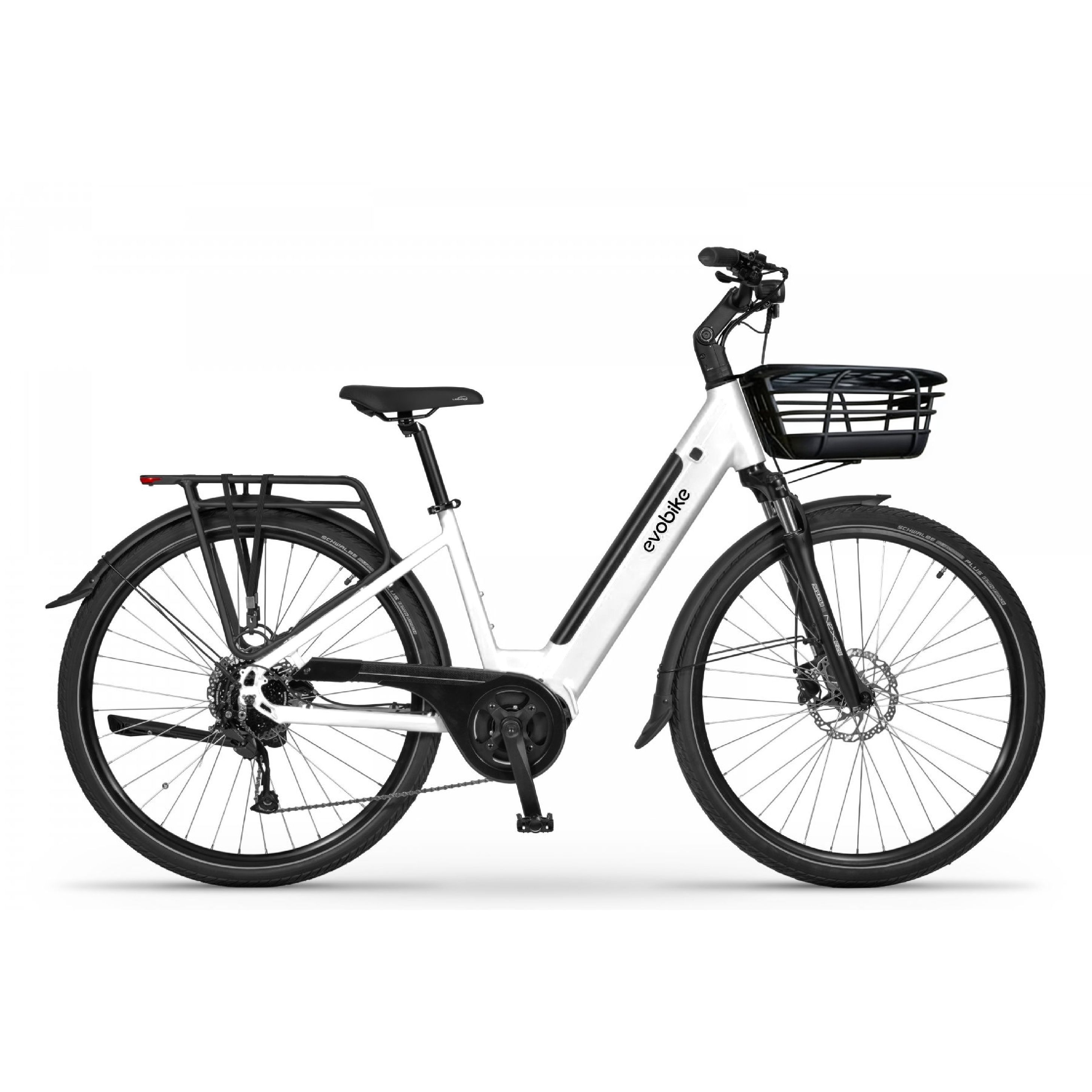 EVOBIKE Vivo N1 600W 48V 13Ah &mdash; сучасний міський електровелосипед 26&rdquo; з літій-іонним акумулятором, LED-дисплеєм, корзиною, PAS-assist і Shimano 7 швидкостей, легкий e-bike для міста, білого кольору 162835 фото