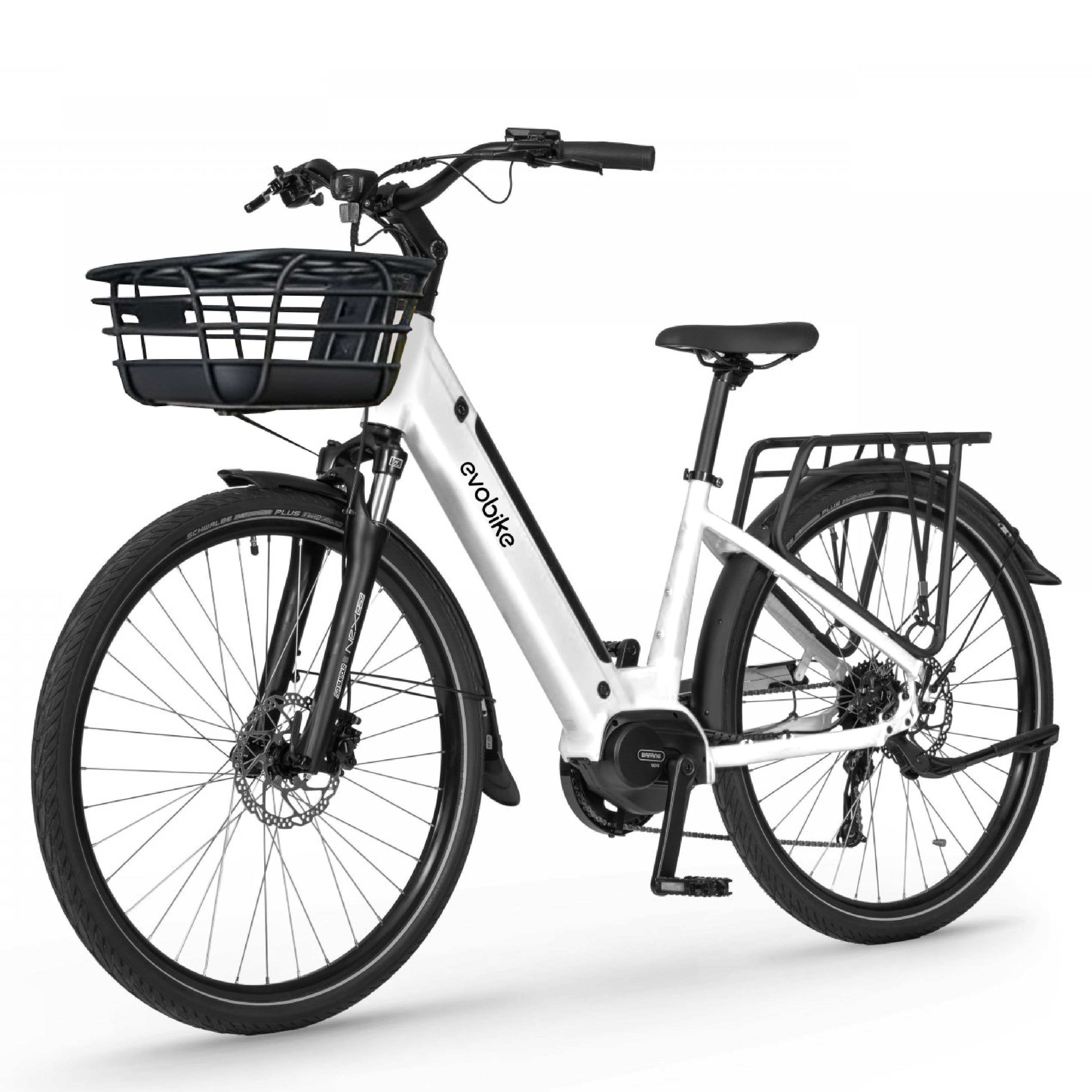 EVOBIKE Vivo N1 600W 48V 13Ah &mdash; сучасний міський електровелосипед 26&rdquo; з літій-іонним акумулятором, LED-дисплеєм, корзиною, PAS-assist і Shimano 7 швидкостей, легкий e-bike для міста, білого кольору 162835 фото
