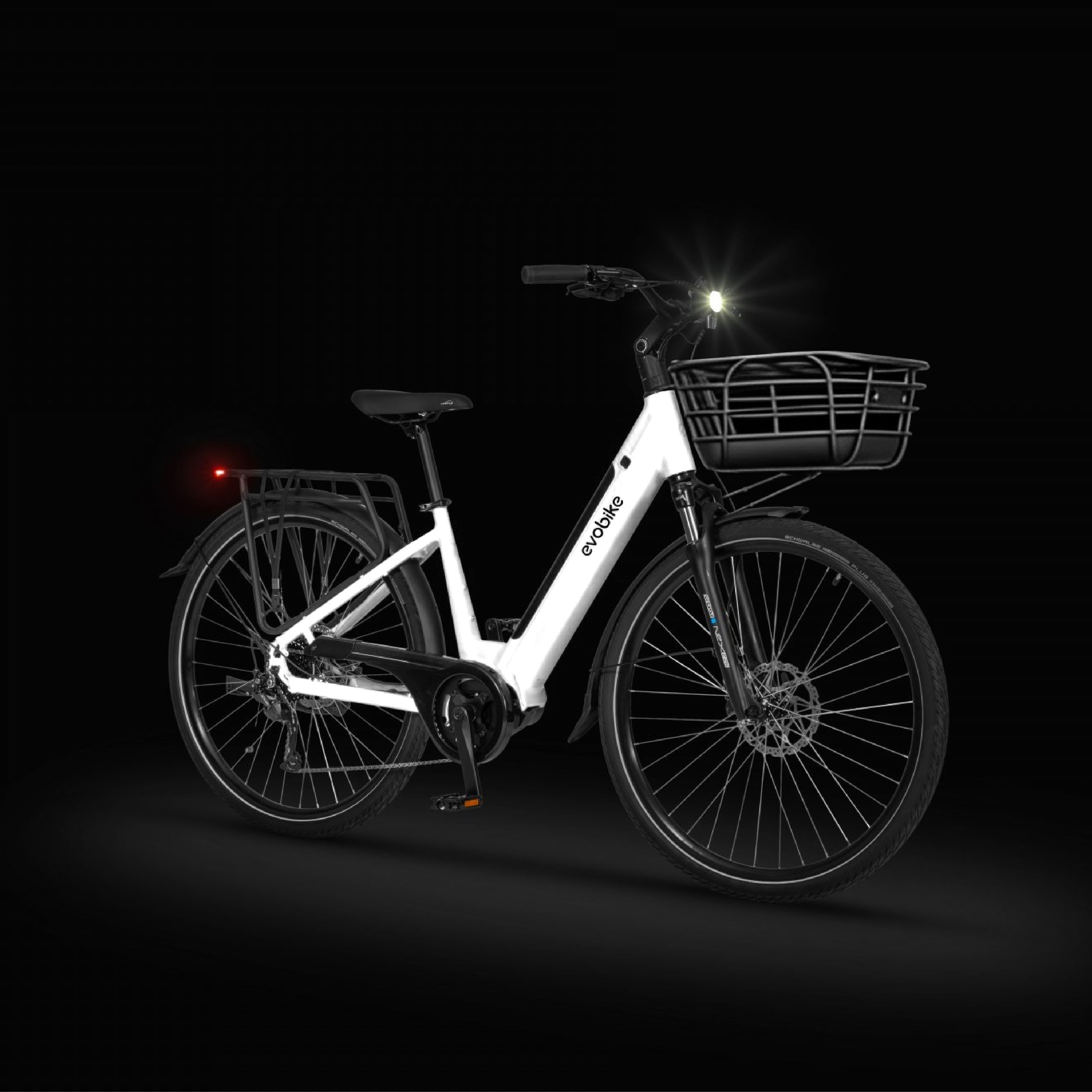 EVOBIKE Vivo N1 600W 48V 13Ah &mdash; сучасний міський електровелосипед 26&rdquo; з літій-іонним акумулятором, LED-дисплеєм, корзиною, PAS-assist і Shimano 7 швидкостей, легкий e-bike для міста, білого кольору 162835 фото