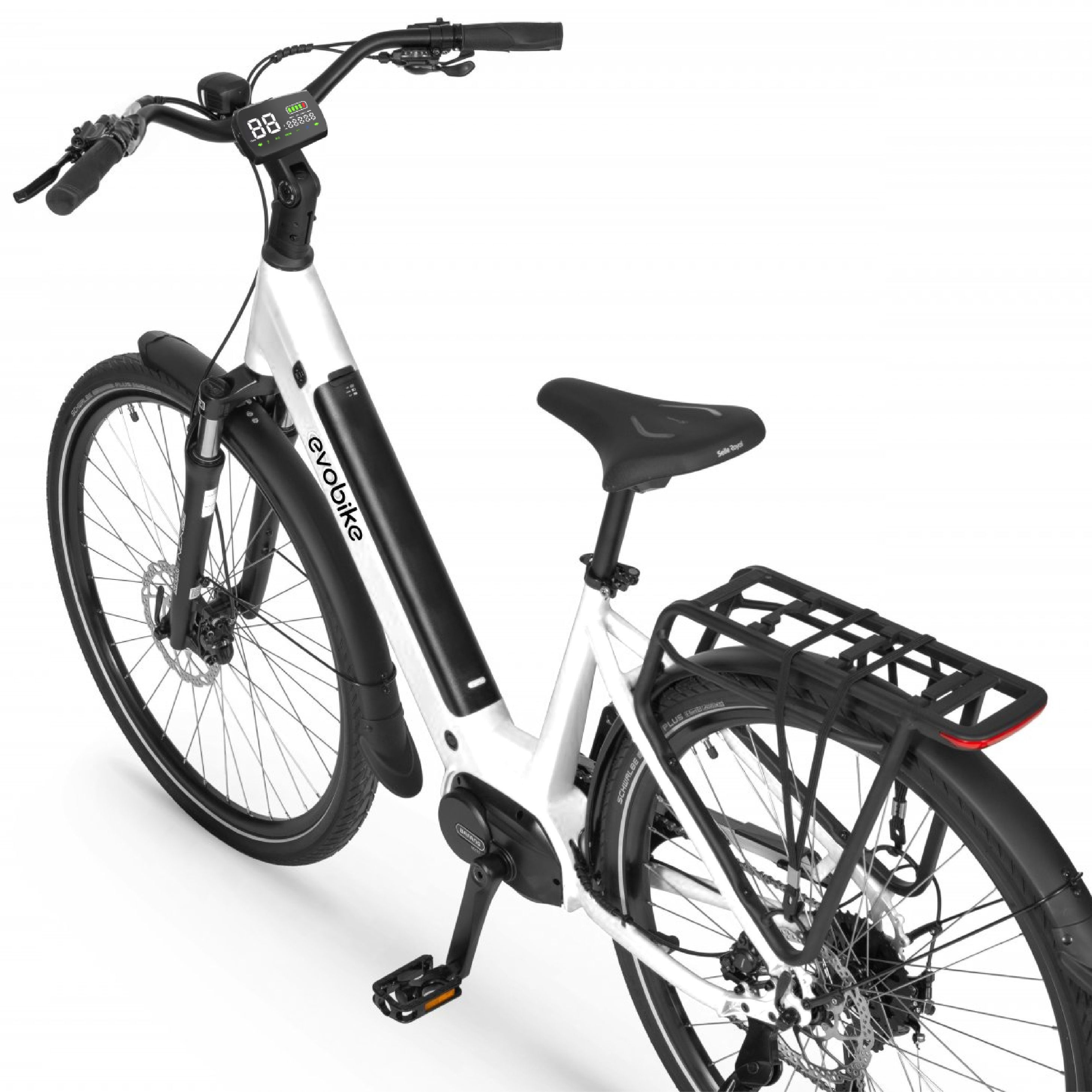 EVOBIKE Vivo N1 600W 48V 13Ah &mdash; сучасний міський електровелосипед 26&rdquo; з літій-іонним акумулятором, LED-дисплеєм, корзиною, PAS-assist і Shimano 7 швидкостей, легкий e-bike для міста, білого кольору 162835 фото