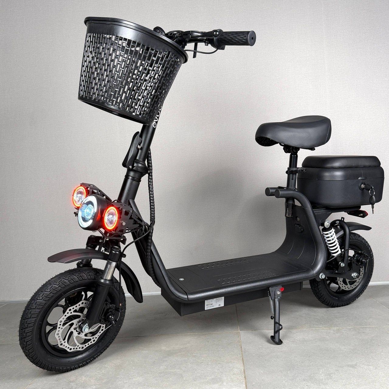 Электросамокат EVOBIKE Zen U12 MAX  черный | 800W 48V 15Ah электросамокат с тремя фарами, корзинкой и кофером (модель 2026) 09856 фото