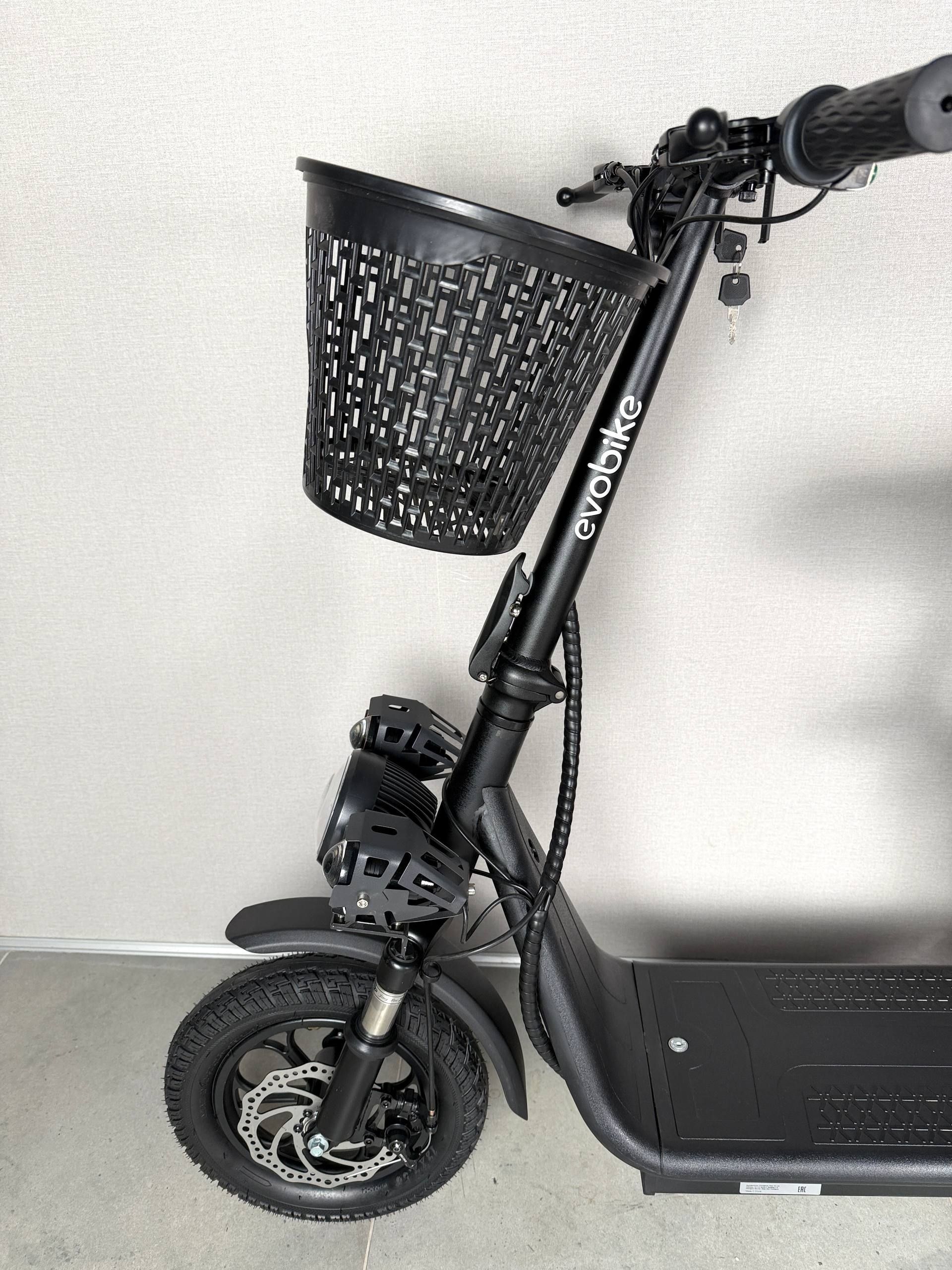 Электросамокат EVOBIKE Zen U12 MAX  черный | 800W 48V 15Ah электросамокат с тремя фарами, корзинкой и кофером (модель 2026) 09856 фото