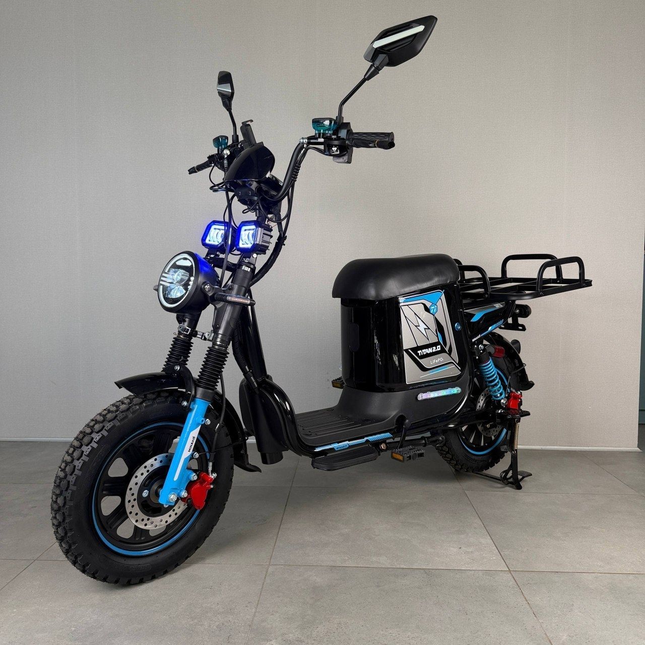 Електровелосипед Minako Titan 2.0 1500W 60V 35Ah LiFePO4, до 60 км/год &mdash; Off-Road 16&times;3", повна амортизація, гідравлічні гальма, 3 фари, PAS, з вантажним багажник 603500 фото