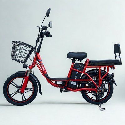 Електровелосипед GREEN GIANT U18 ECO (600 W 48 V 15 Аh) червоний з корзиною з сидінням трансформер(в вантажну платформу) 30598 фото