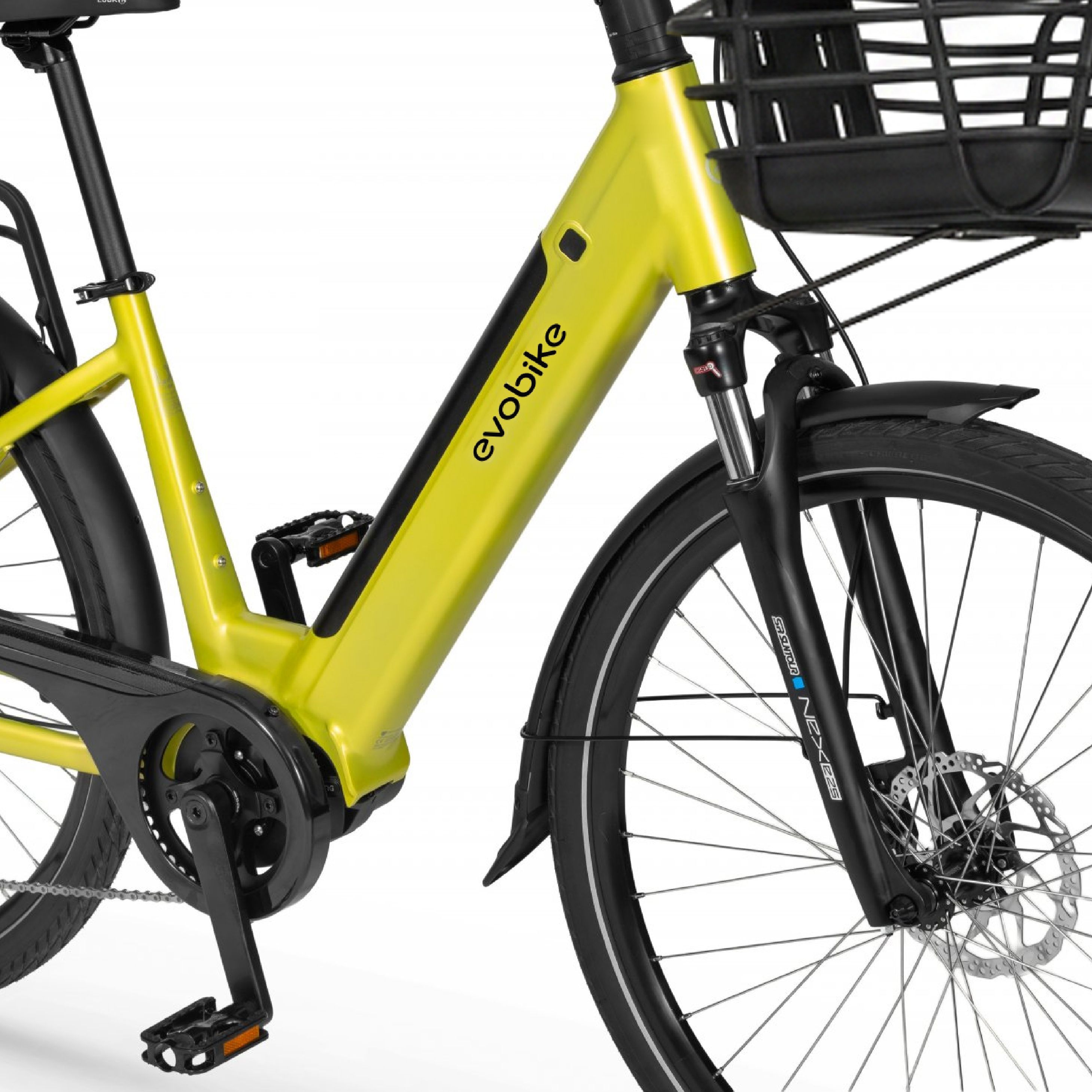 EVOBIKE Vivo N1 600W | 48V 13Ah | стильний легкий електровелосипед для міста, з колесами 26 дюймів, з корзиною на рулі і LED - дисплеєм, лимонного жовтого кольору 1578-001 фото