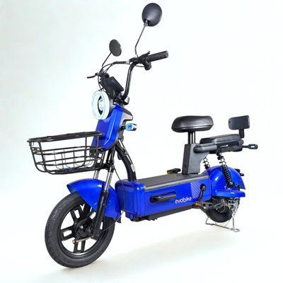 EVOBIKE Nova S 500W 48V 12Ah зручний електровелосипед з 2 сидіннями, корзиною та поворотниками, простий і надійний, для міста і села, синього кольору 19261706 фото