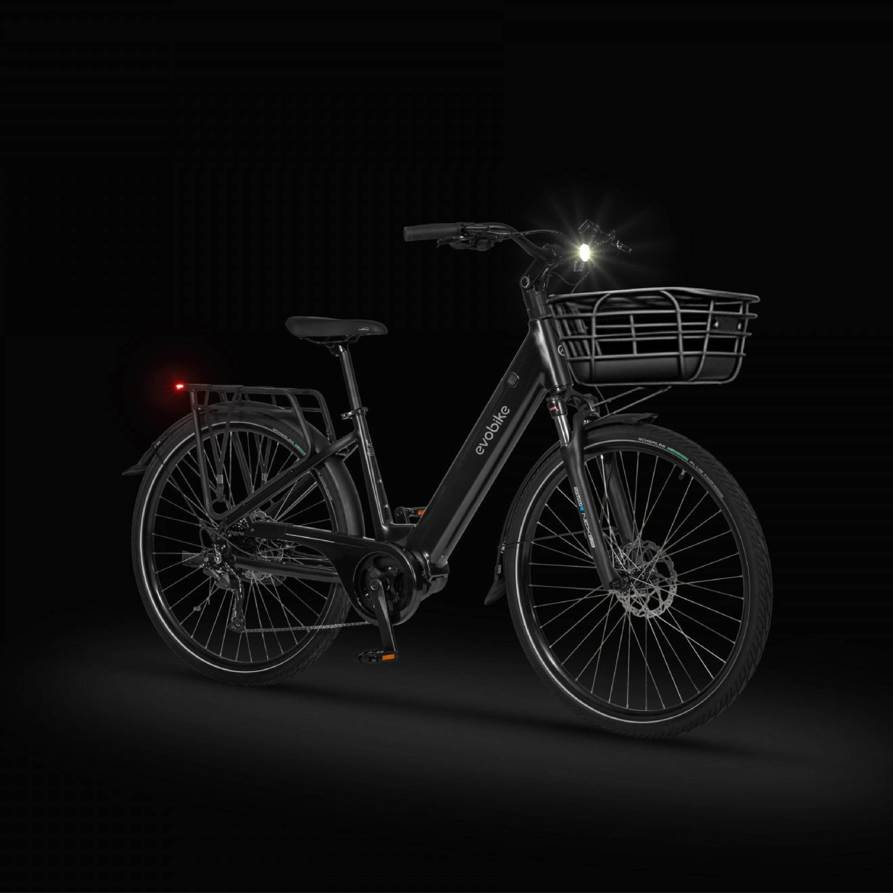EVOBIKE Vivo N1 600W 48V 13Ah &mdash; сучасний міський електровелосипед 26&rdquo; з літій-іонним акумулятором, LED-дисплеєм, корзиною, PAS-assist і Shimano 7 швидкостей, легкий e-bike для міста, чорного кольору 162838 фото